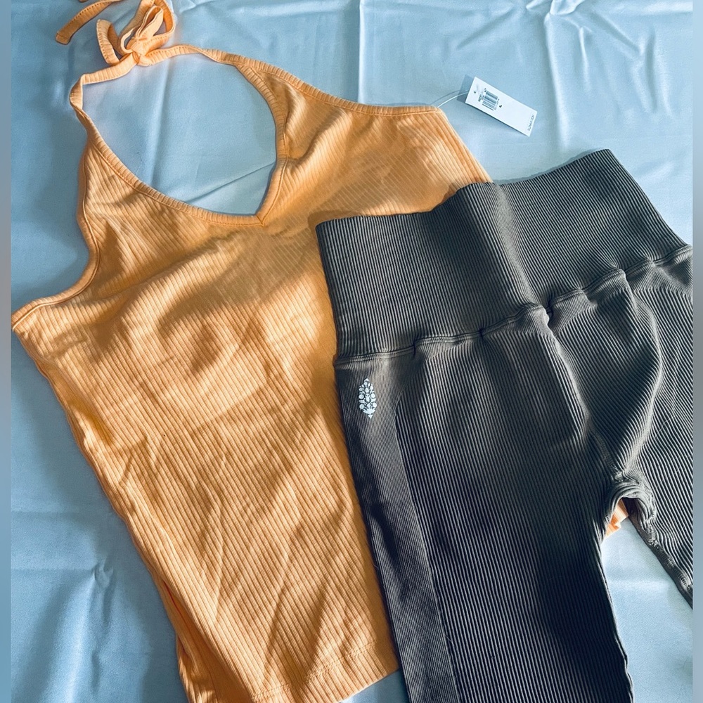 2-for 1 Free People Happiness Runs Leggings and Cropped Halter